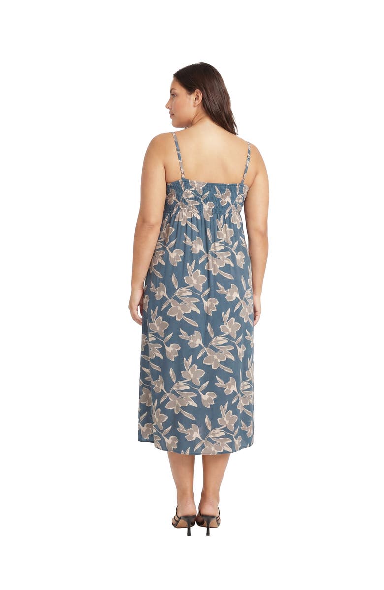 24seven Comfort Apparel Curvy Essential Floral Print Spaghetti Strap Smocked Pocket A-Line Maxi Dress, Alternate, color, Blue Multi