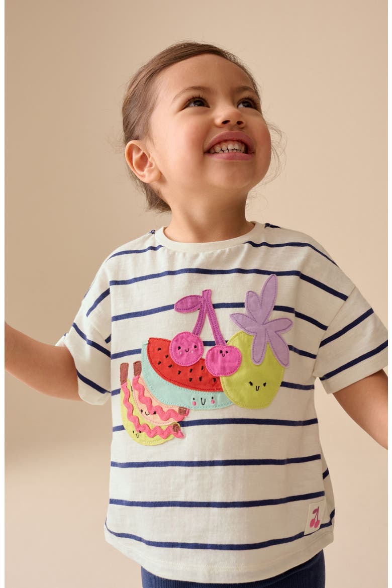Kids' Fruit Appliqué T-Shirt & Cycle Shorts Set, Alternate, color, BLUE MULTI