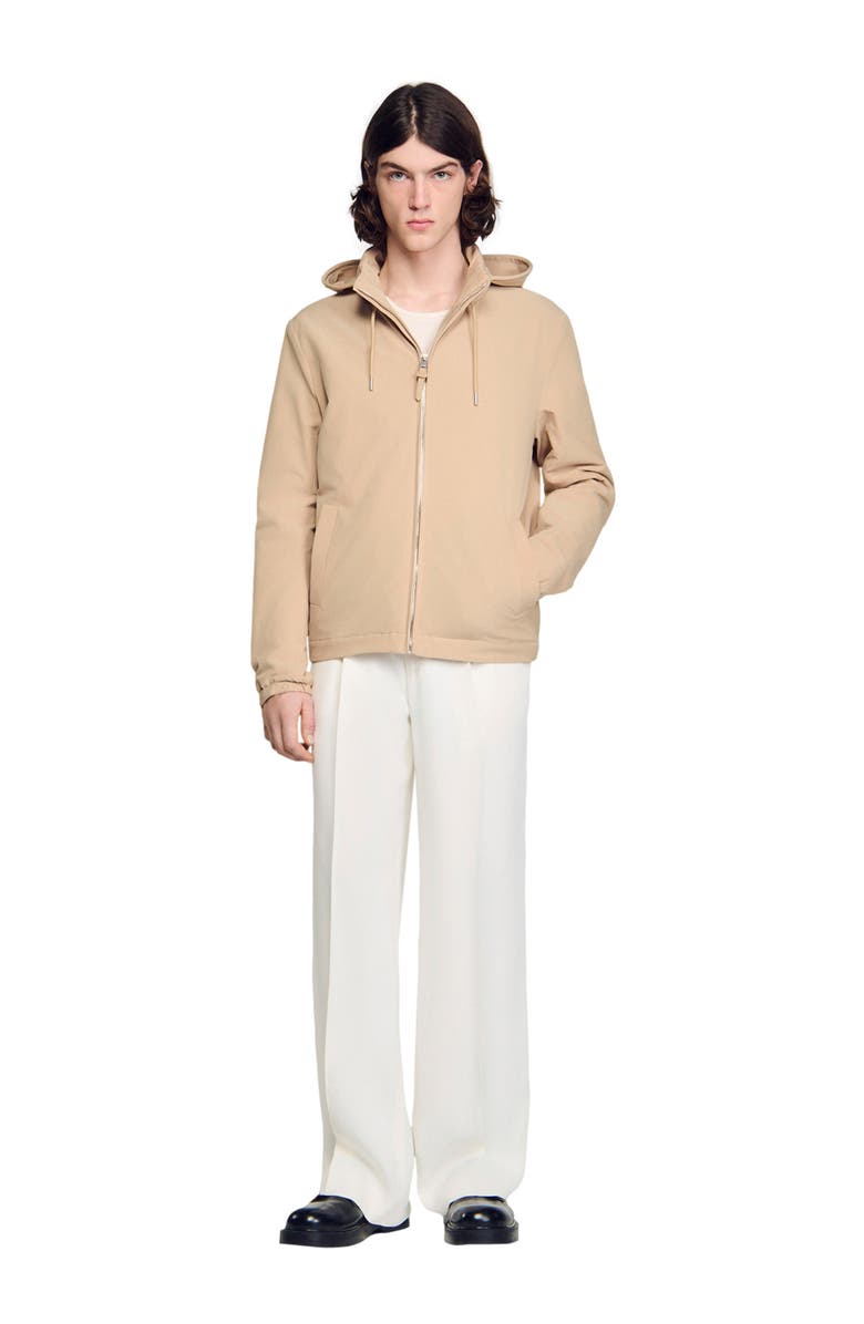 SANDRO Hooded zip-up jacket, Alternate, color, Sand