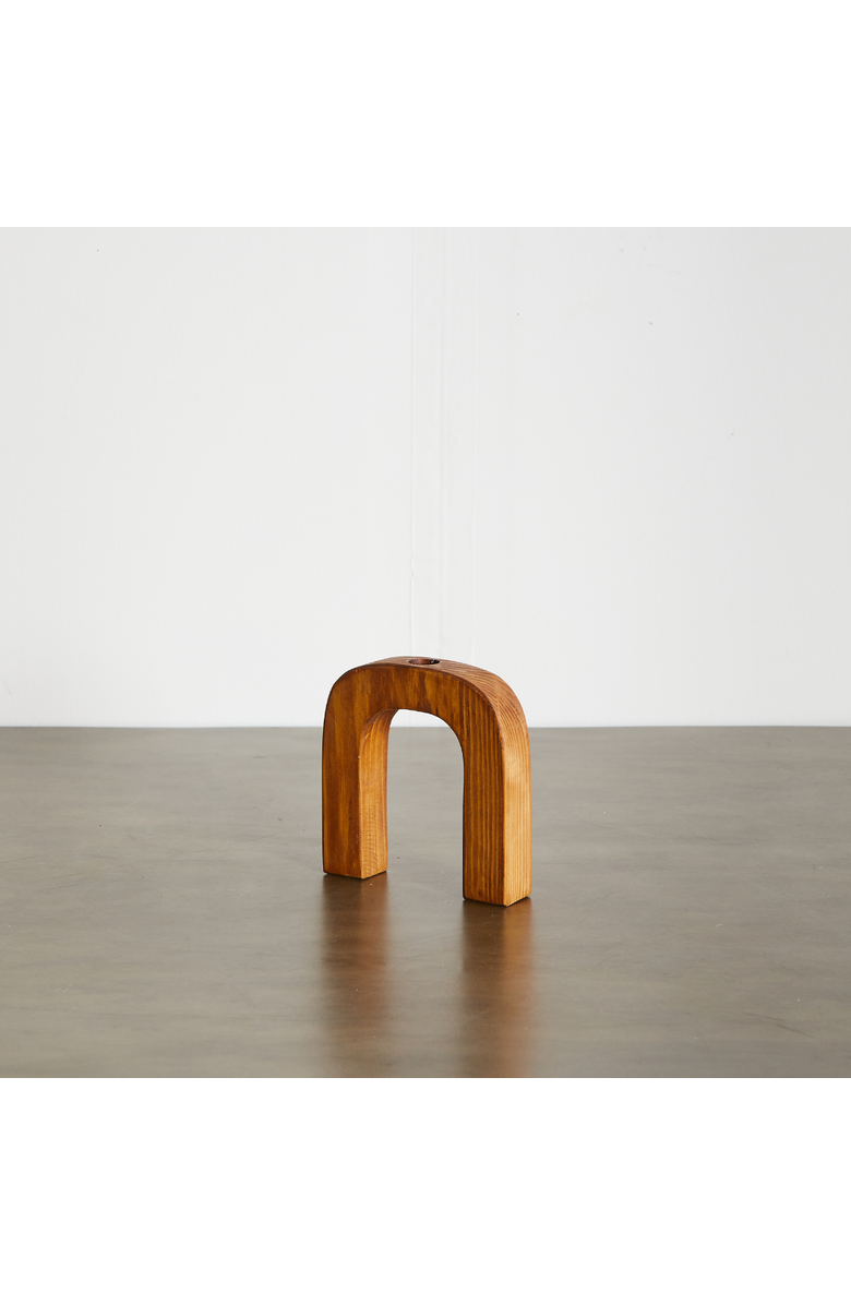 kanju Interiors Arch Wooden Taper Candlestick Holder, Main, color, Cognac