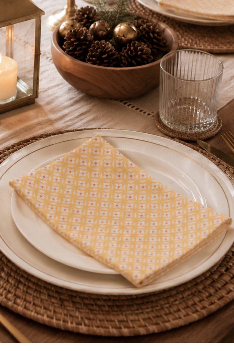 Sunwashed Geometric Block Print Napkins Set of 4, Alternate, color, Yellow