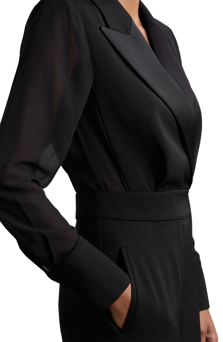 Reiss Perla Long Sleeve Tuxedo Jumpsuit, Alternate, color, Black