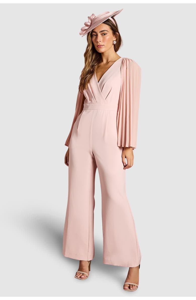 Coast V Neck Pleated Long Sleeve Jumpsuit, Main, color, Blush