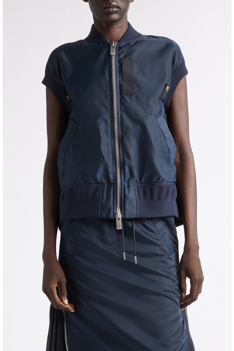 Nylon Twill Bomber Vest, Main, color, NAVY