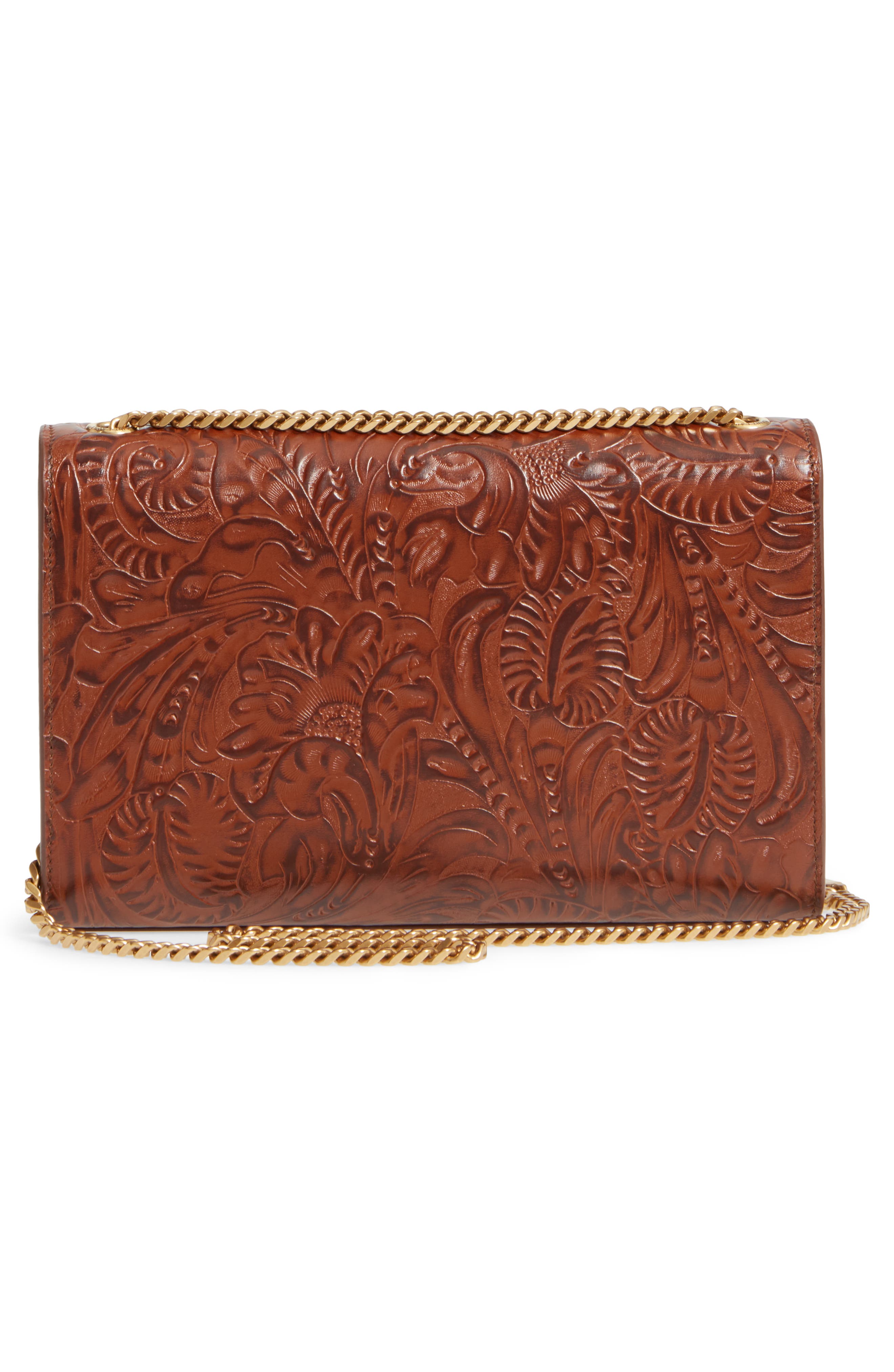 Medium Kate Floral Tooling Embossed Leather Crossbody Bag, Alternate, color, TOASTED BROWN