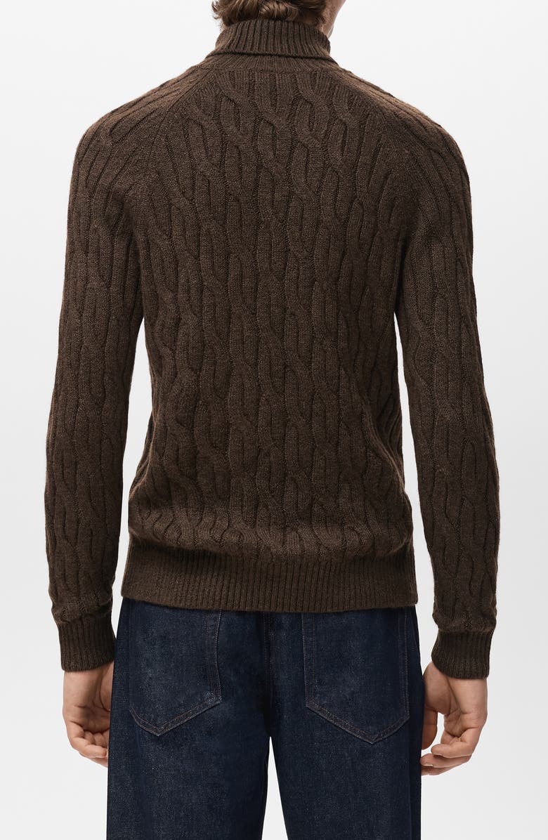 MANGO Cable Stitch Turtleneck Sweater, Alternate, color, Brown