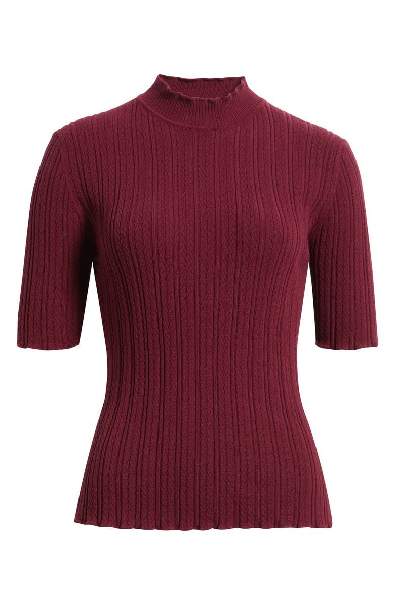 Anne Klein Mock Neck Short Sleeve Cotton Blend Sweater, Alternate, color, Chianti