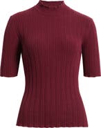 Anne Klein Mock Neck Short Sleeve Cotton Blend Sweater