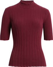 Anne Klein Mock Neck Short Sleeve Cotton Blend Sweater