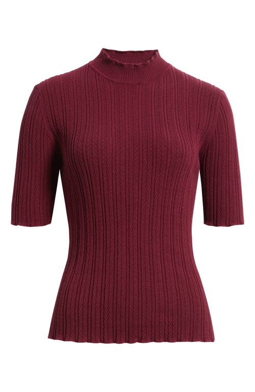 Anne Klein Mock Neck Short Sleeve Cotton Blend Sweater In Burgundy