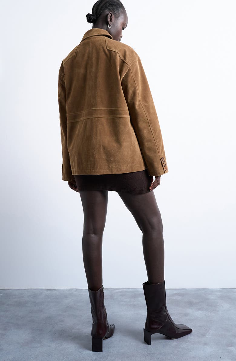 Topshop Faux Suede Shirt Jacket, Alternate, color, Brown