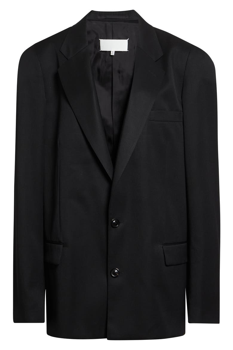 Oversize Single Breasted Virgin Wool Blazer, Alternate, color, BLACK