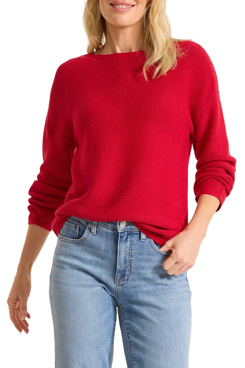 Crystal Sands Sequin Relaxed Fit Cotton Blend Sweater, Main, color, TANGO RED