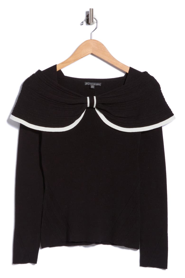 Tipped Bow Collar Sweater, Main, color, BLACK/ CREAM