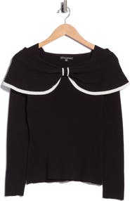 Adrianna Papell Tipped Bow Collar Sweater