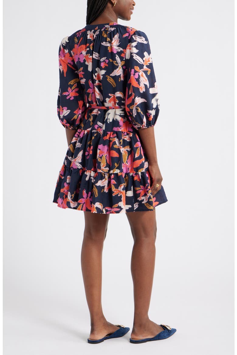 Tie Neck Tiered Dress, Alternate, color, NAVY- PINK LUCY FLORAL