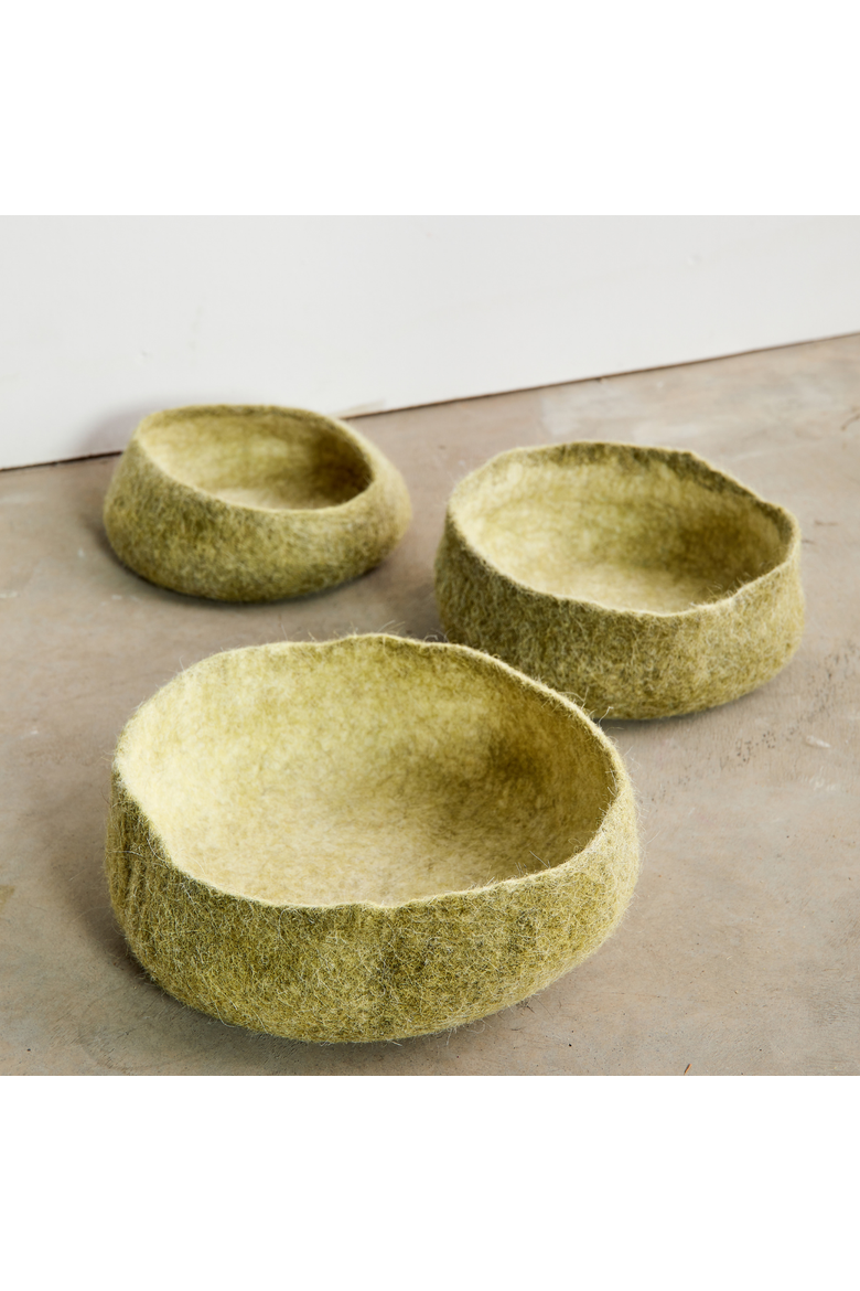 Olive Green Hand-Felted Wool Nesting Bowls, Main, color, Olive Green