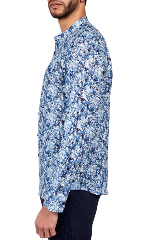 Brooklyn Brigade Cherry Blossom  Long Sleeve Mandarin Shirt In Blue