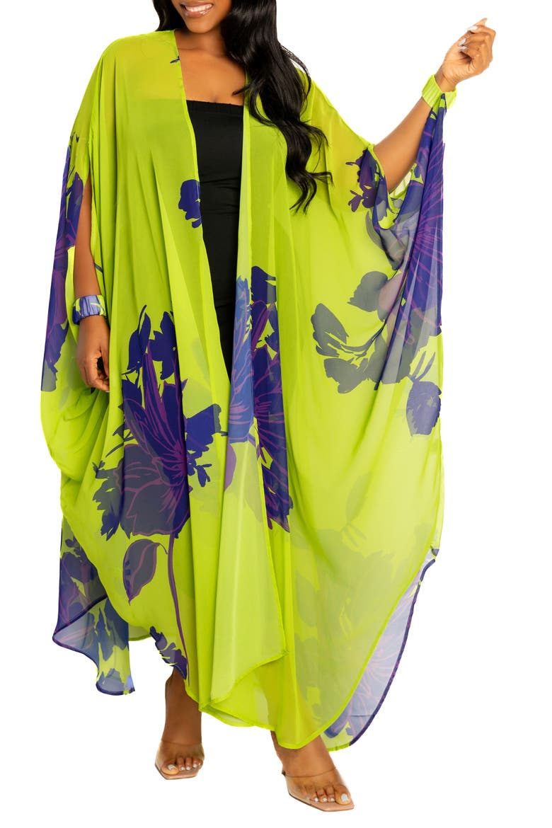 Floral Robe with Wristband, Main, color, LIME MULTI