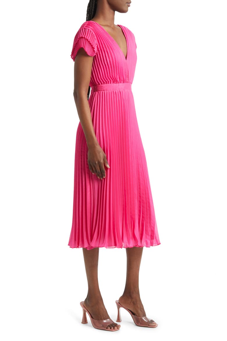 Daisy Pleated Tie Back Midi Dress, Alternate, color, PINK
