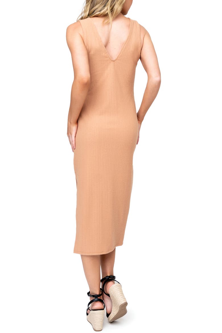Rib V-Back Midi Dress, Alternate, color, ALMOND BISQUE