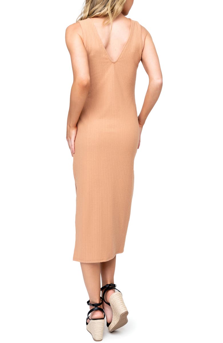 GIBSONLOOK Rib V-Back Midi Dress, Alternate, color, Almond Bisque