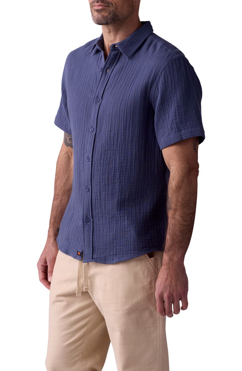 The Normal Brand Kalo Cotton Gauze Short Sleeve Button-Up Shirt, Alternate, color, Vintage Blue