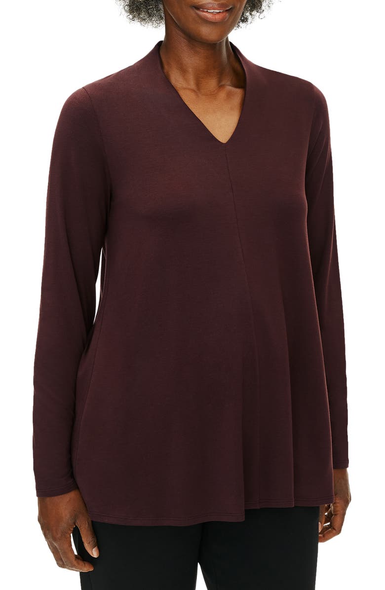 Eileen Fisher V-Neck Top, Main, color, Dark Brownstone