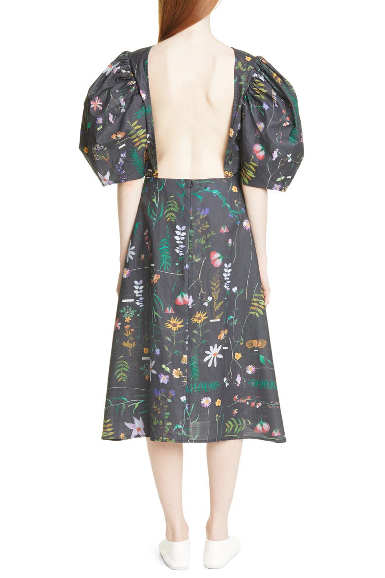 Bleeding Hearts Scrapbook Print Puff Sleeve Open Back Linen Dress, Alternate, color, SCRAPBOOK FLORAL PRINT