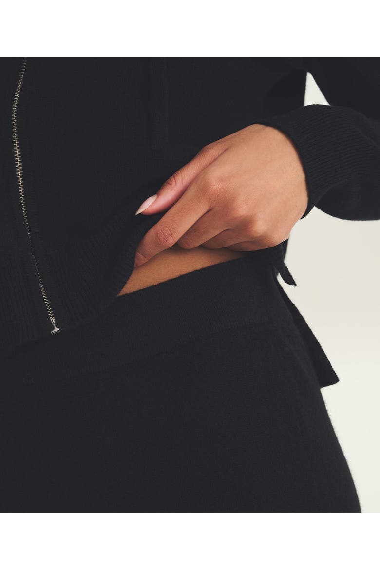Signature Cashmere Cropped Zip Up Hoodie, Alternate, color, Black