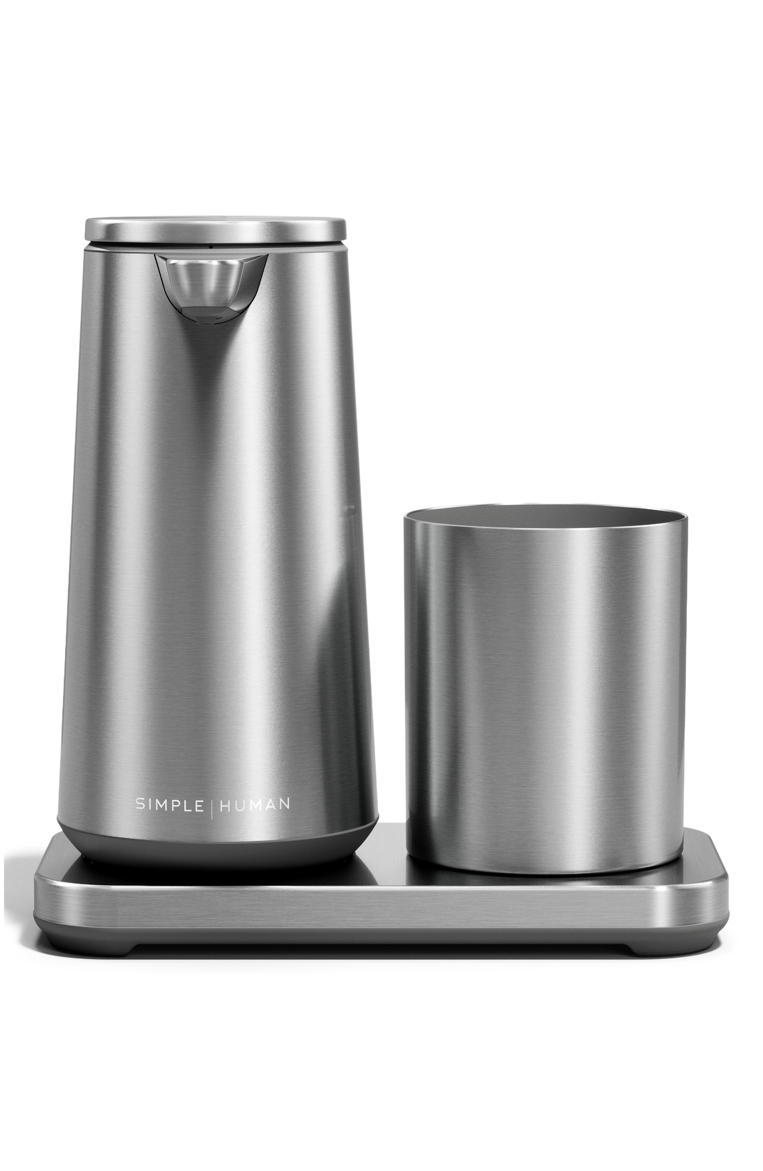 simplehuman Rechargeable Sensor Pump Foam Soap Dispenser with Caddy Cup in Silver 