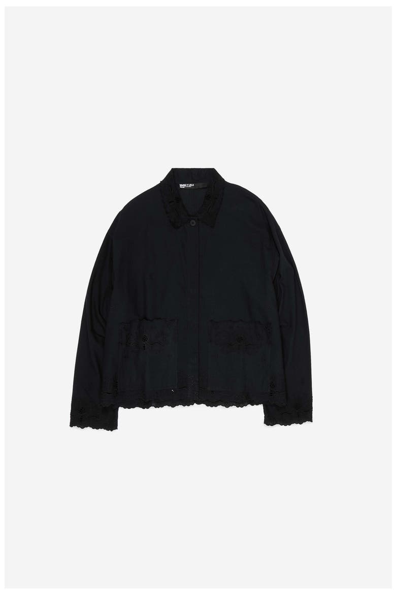 Embroidered Cotton-Linen Jacket, Alternate, color, BLACK