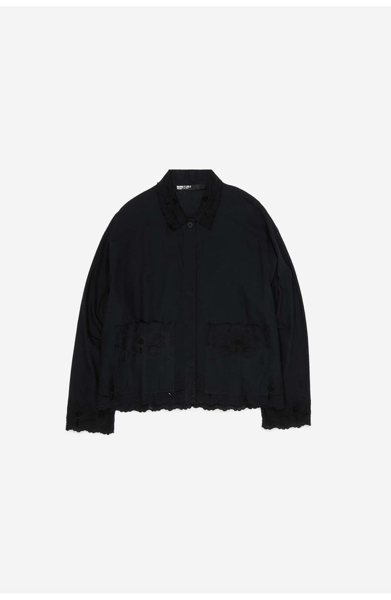 Bimba y Lola Embroidered Cotton-Linen Jacket, Alternate, color, Black