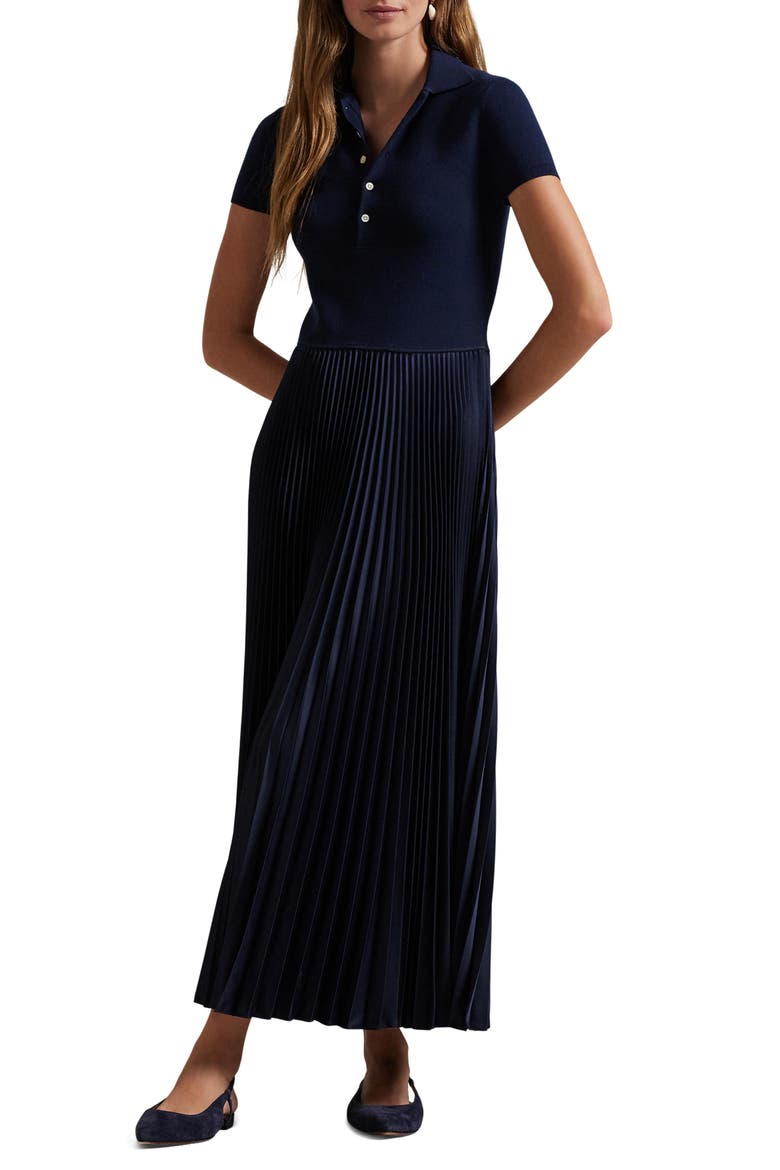 Mixed Media Polo Sweater Dress, Main, color, HUNTER NAVY