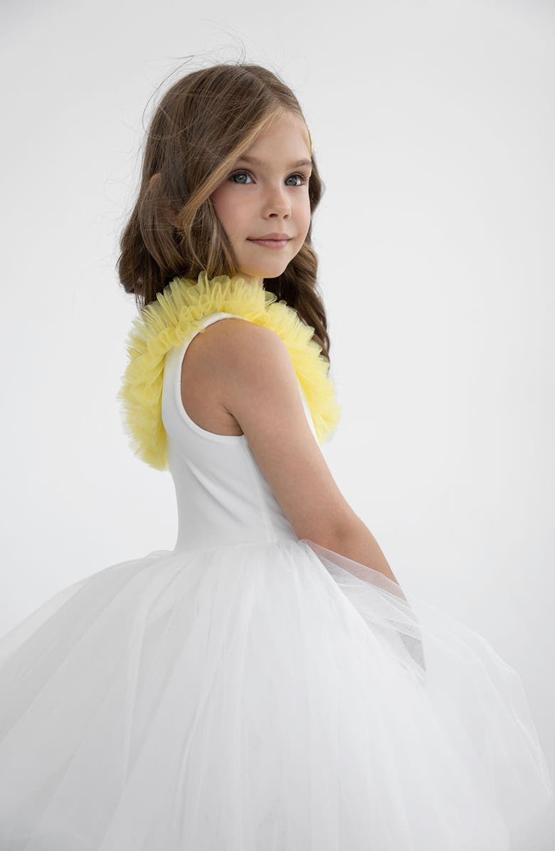 Mini Celebrities Fiona One Shoulder Ruffle Tulle Dress, Alternate, color, White Lily Yellow Ruffle