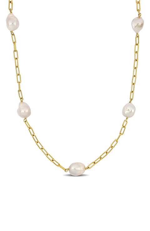 18K Yellow Gold Plated Sterling Silver 12-14mm Cultured Freshwater Pearl Necklace
