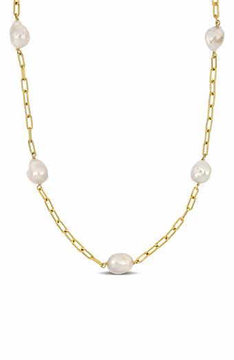 18K Yellow Gold Plated Sterling Silver 12-14mm Cultured Freshwater Pearl Necklace