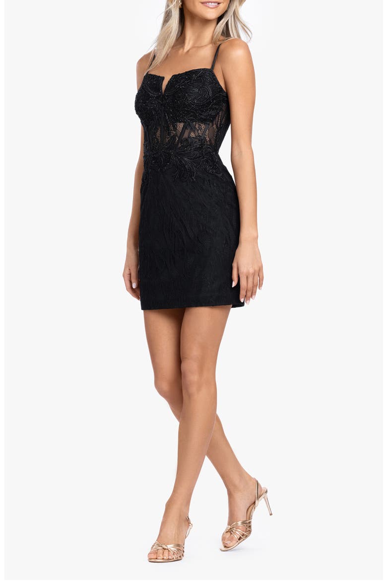 Bead Detail Lace Appliqué Cocktail Minidress, Alternate, color, BLACK