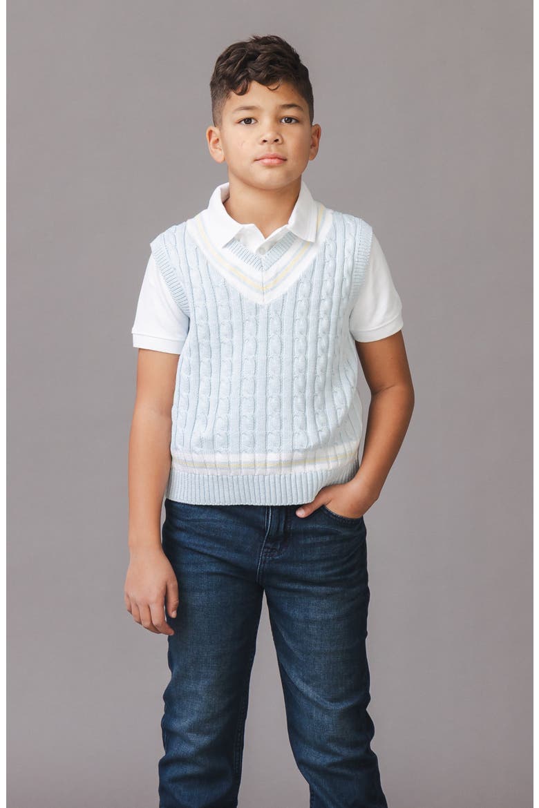 Kids' Organic V-Neck Cricket Sweater Vest, Alternate, color, Light Blue Heather Cable