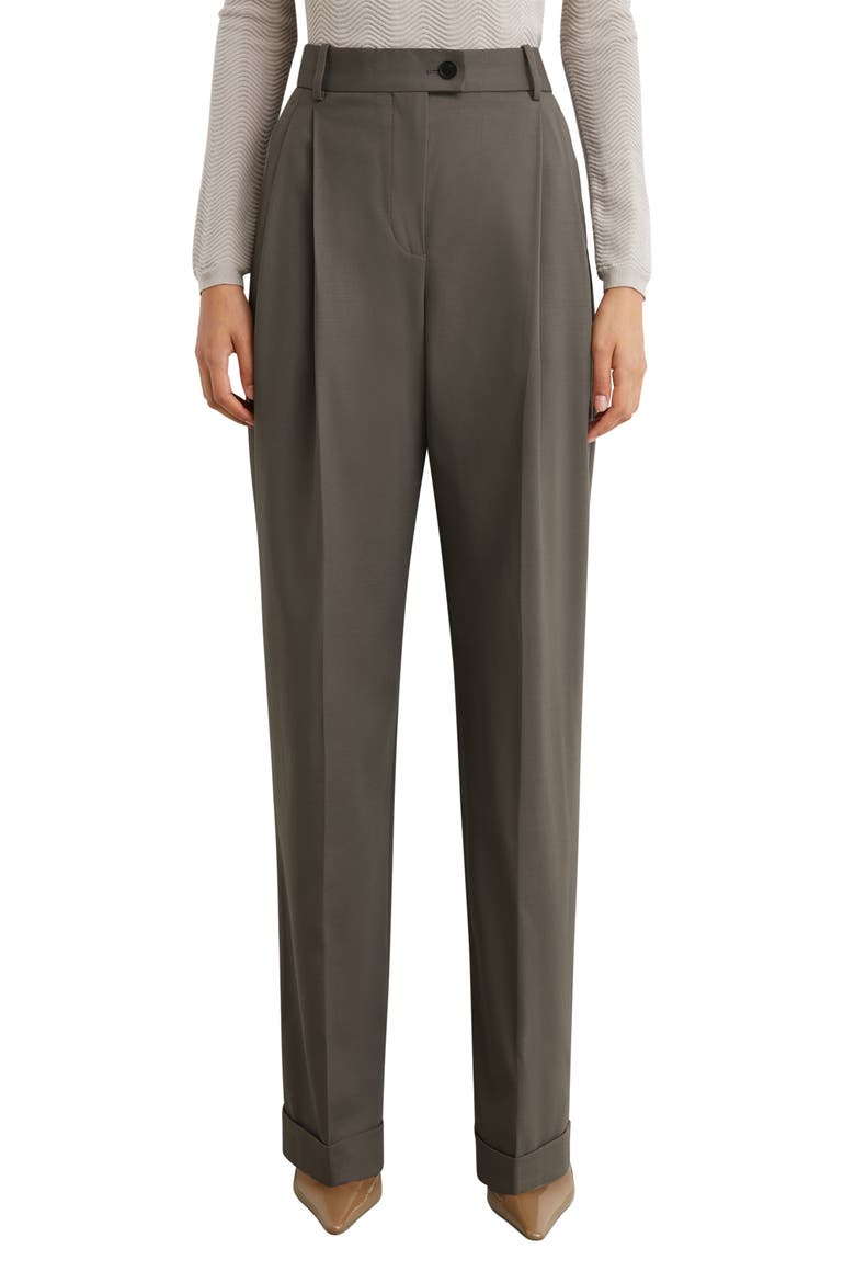 Leisel Pleated Wide Leg Wool Blend Trousers, Alternate, color, SAGE GREEN