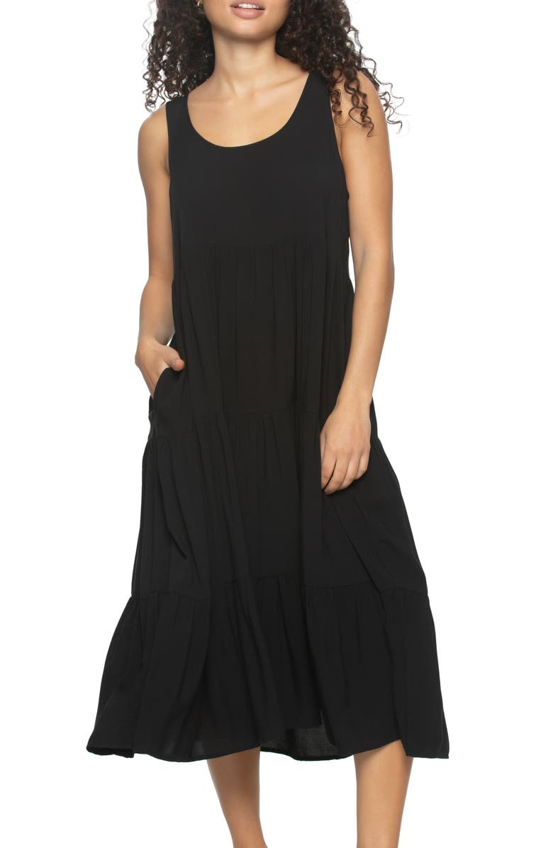 Felina Isabella Tiered Challis Nightgown, Alternate, color, Black