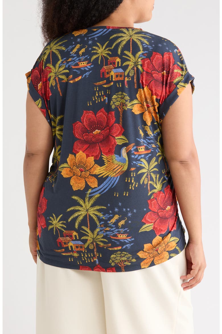 Cuff Short Sleeve Ruched T-Shirt, Alternate, color, TROPICAL BLOOM PRINT