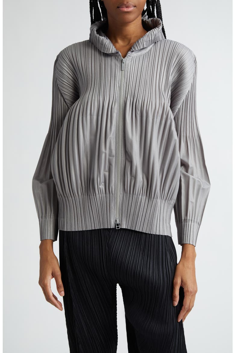 Pleated Zip Front Hoodie, Main, color, COOL GRAY