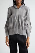 Pleats Please Issey Miyake Pleated Zip Front Hoodie