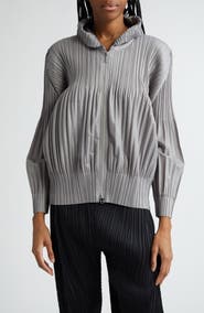Pleats Please Issey Miyake Pleated Zip Front Hoodie