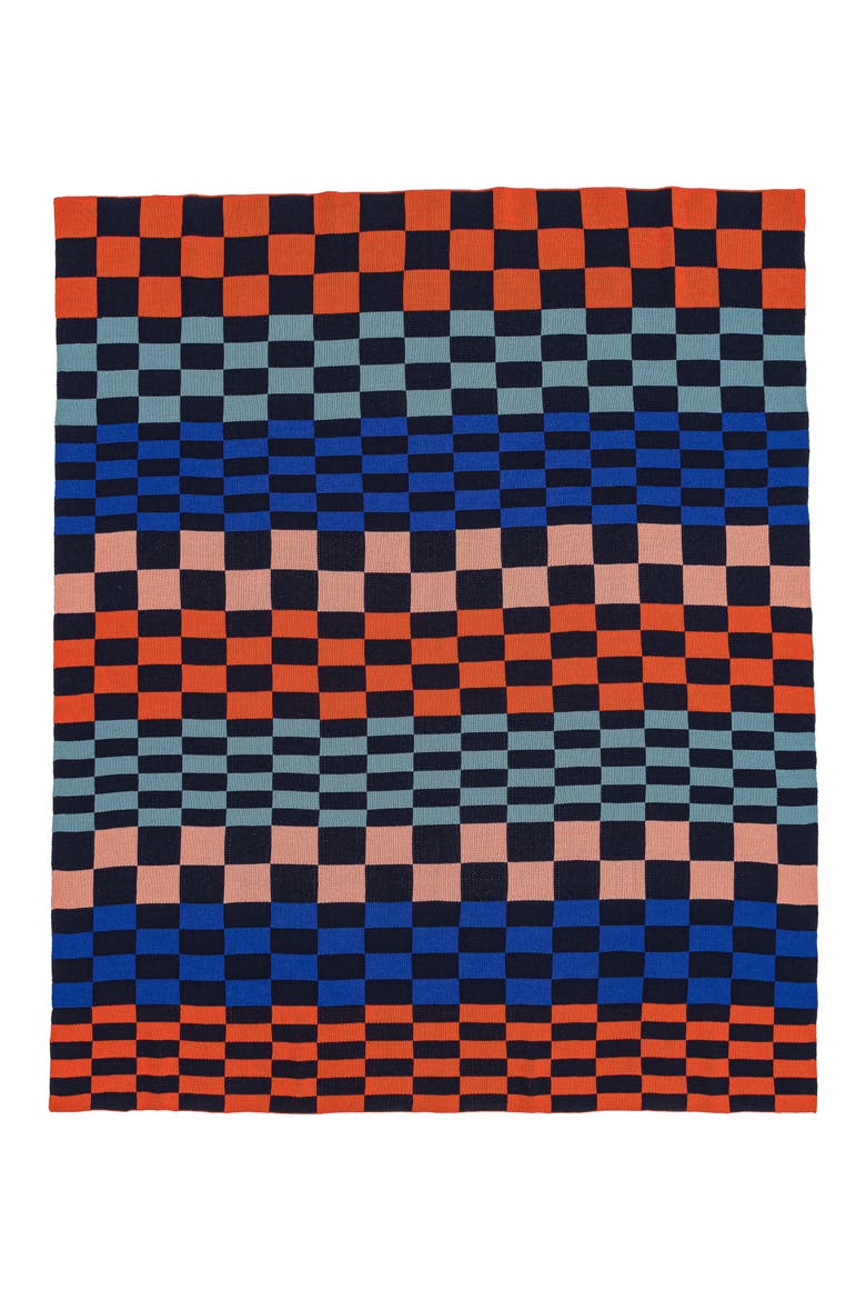 Albers Checkerboard Throw Blanket, Alternate, color, NAVY/RED