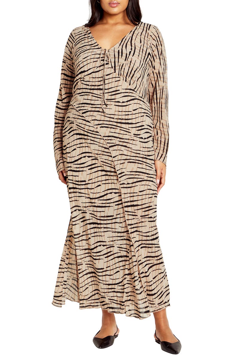City Chic Anthea Zebra Print Long Sleeve Maxi Dress, Main, color,