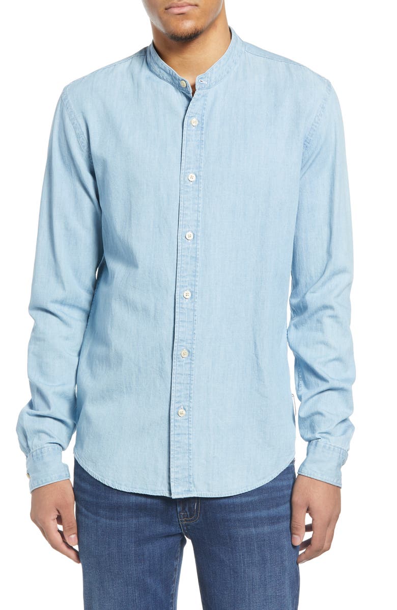 Scotch & Soda Trim Fit Band Collar Button-Up Shirt, Main, color, 