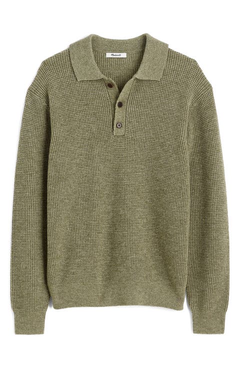 Wool Blend Waffle Knit Sweater Polo