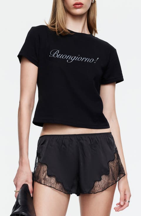 Ciao Crop Cotton Blend Graphic T-Shirt